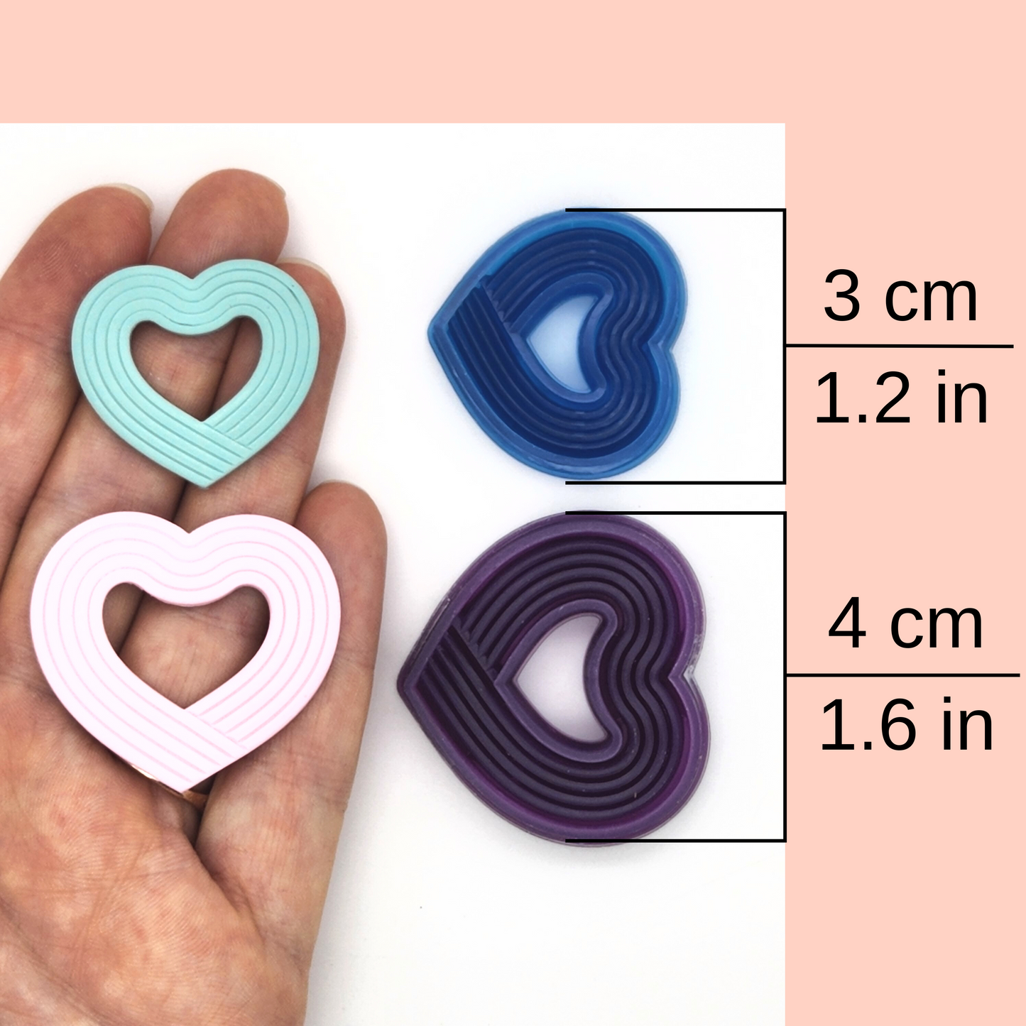 Retro Heart Polymer Clay Cutter available sizes: 3cm/1.2in and 4cm/1.6in