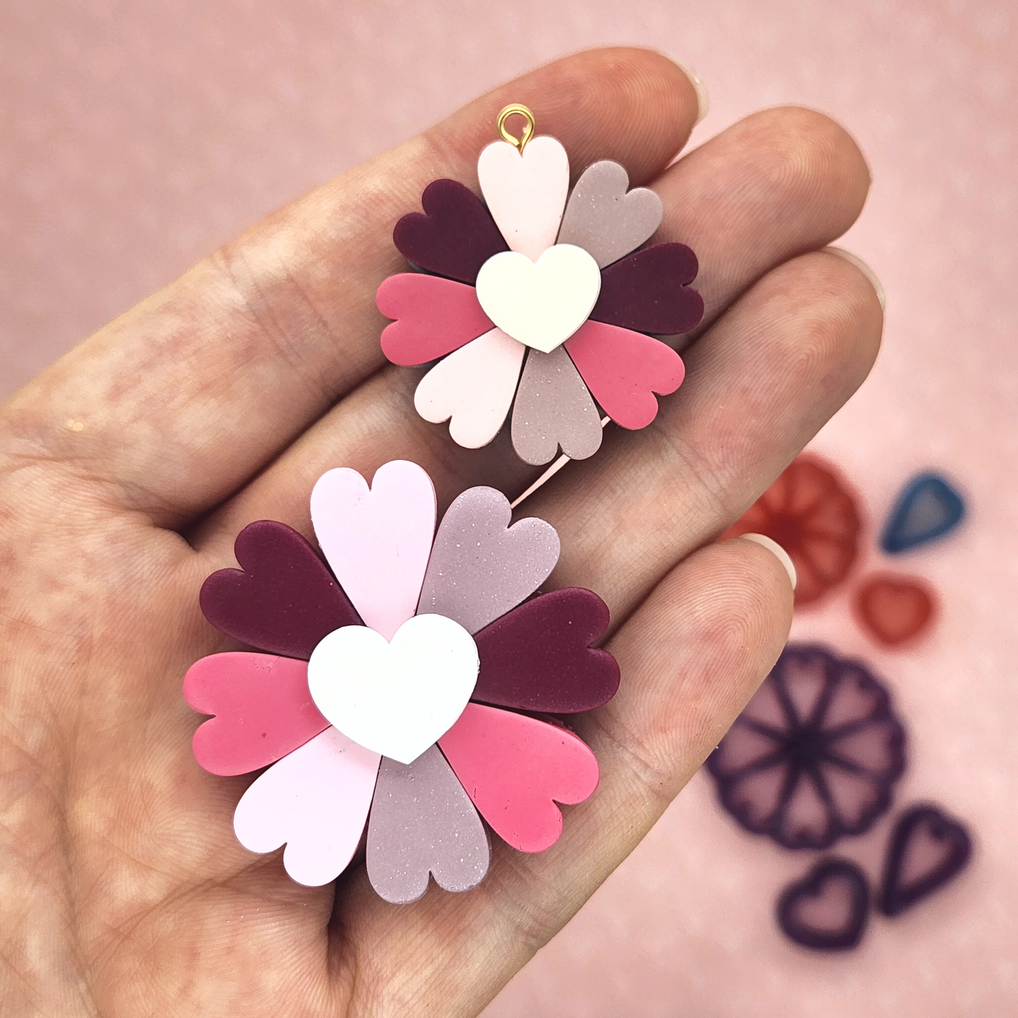 Heart Daisy Set, polymer clay tools for jewelry and earring making sample finish product