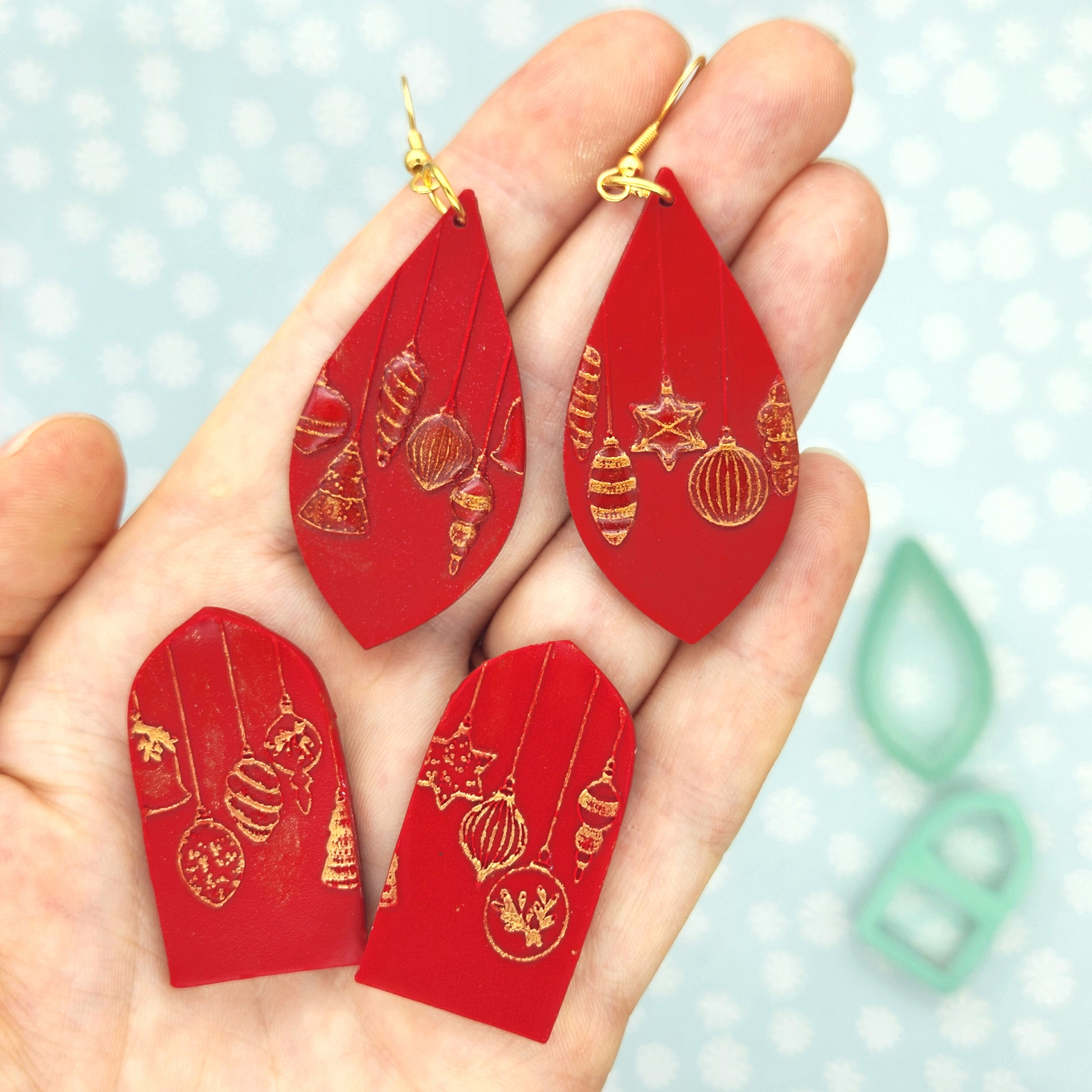 Christmas Ornament Texture on Polymer Clay Earrings Jewelry and Charms