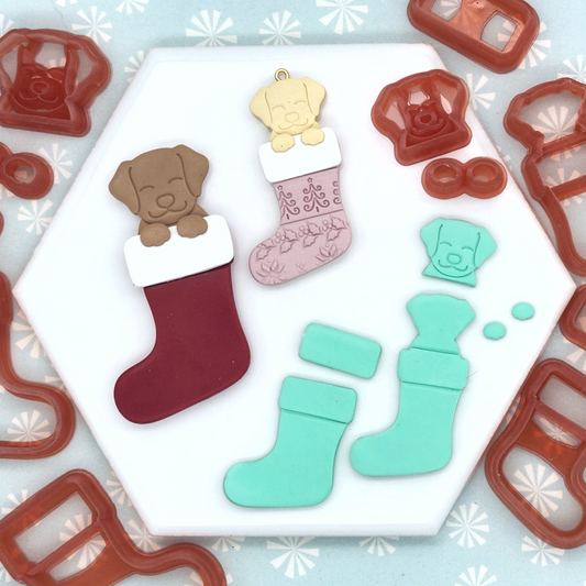 Puppy in stocking polymer clay cutters