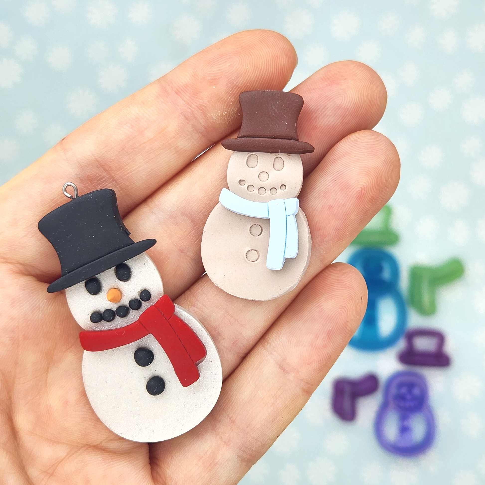 Winter Christmas Snowman Polymer Clay Earrings Jewelry Charms Ornaments
