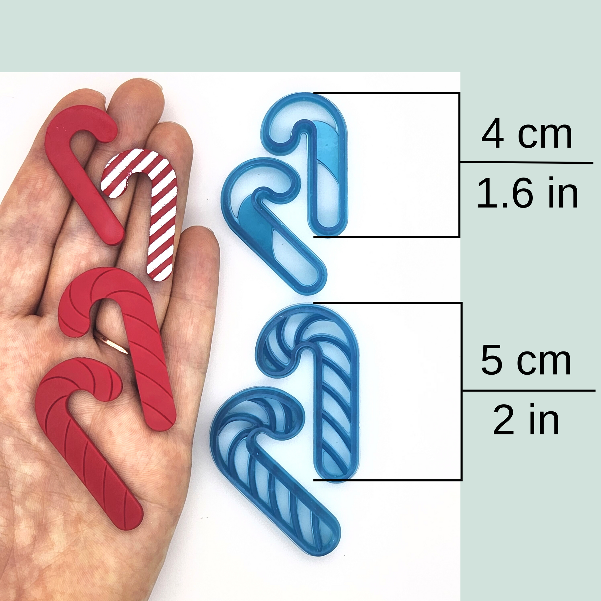 Christmas Candy Cane Polymer Clay Cutters available sizes for charms, earring, and jewelry making
