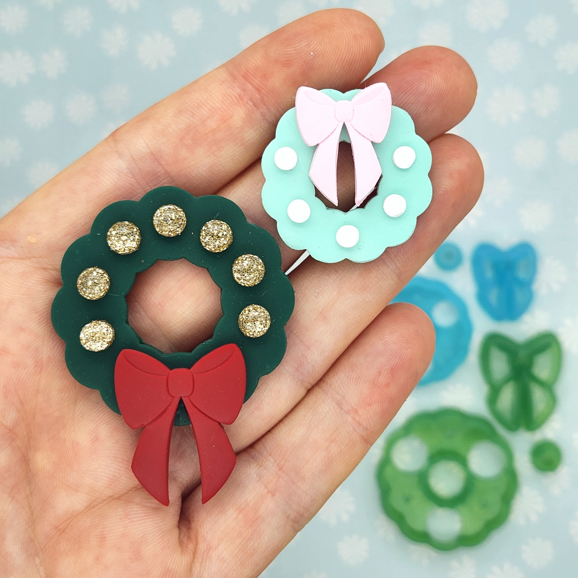 3D file Christmas Wreath Bow Set Clay Cutter, Winter Earring