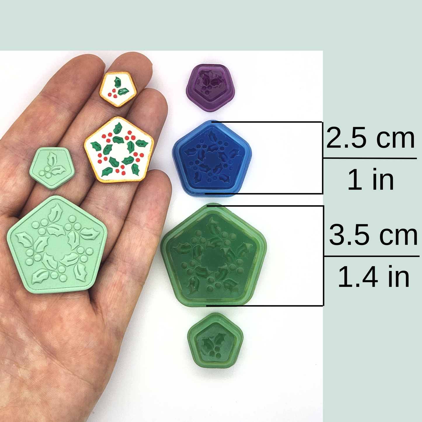 Winter Christmas Holly Tile Design Polymer Clay Cutter Set Sizes Tools and Supplies Earring and Jewelry Making