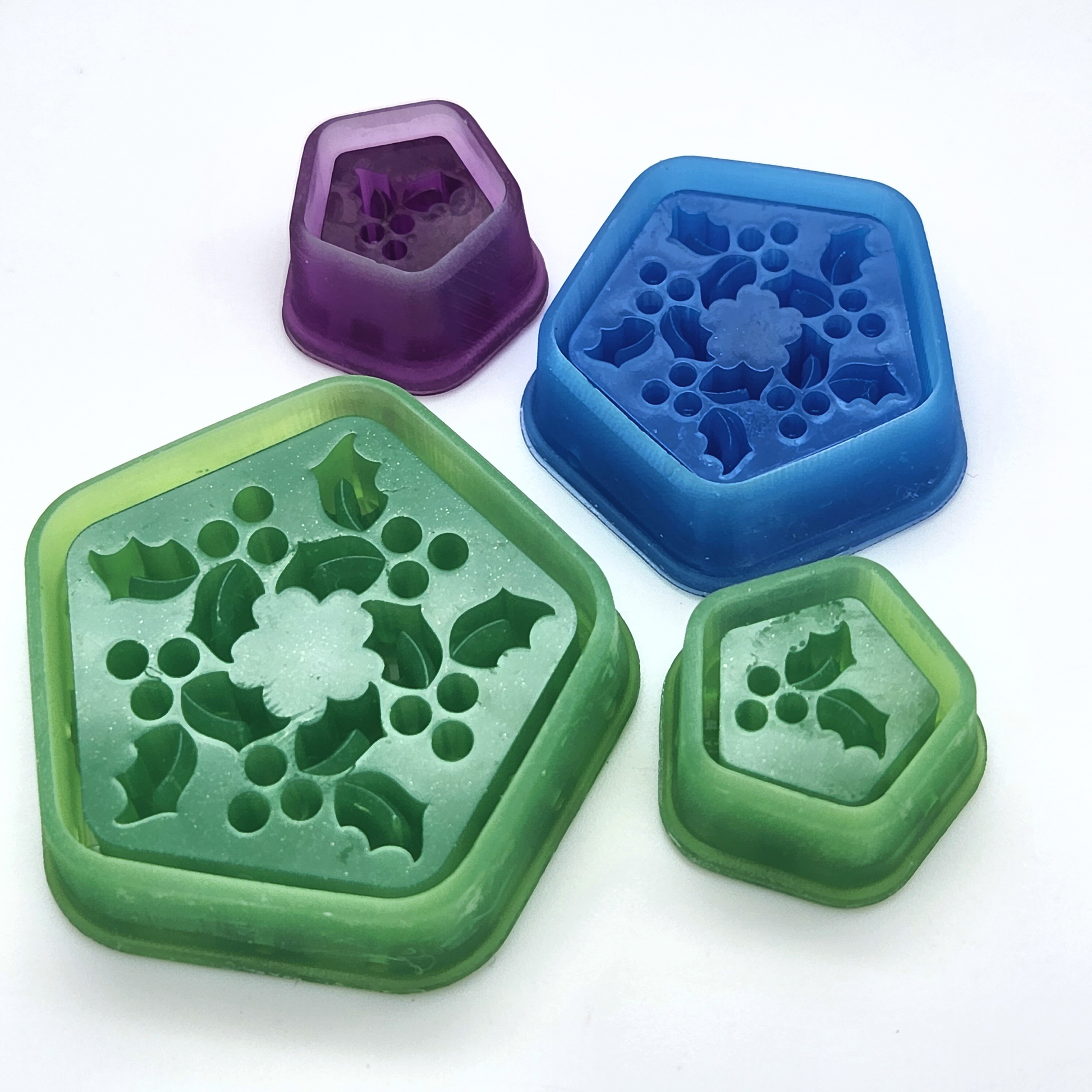3D Printed Resin Winter Christmas Holly Tile Design Sharp Edge Polymer Clay Cutter Set
