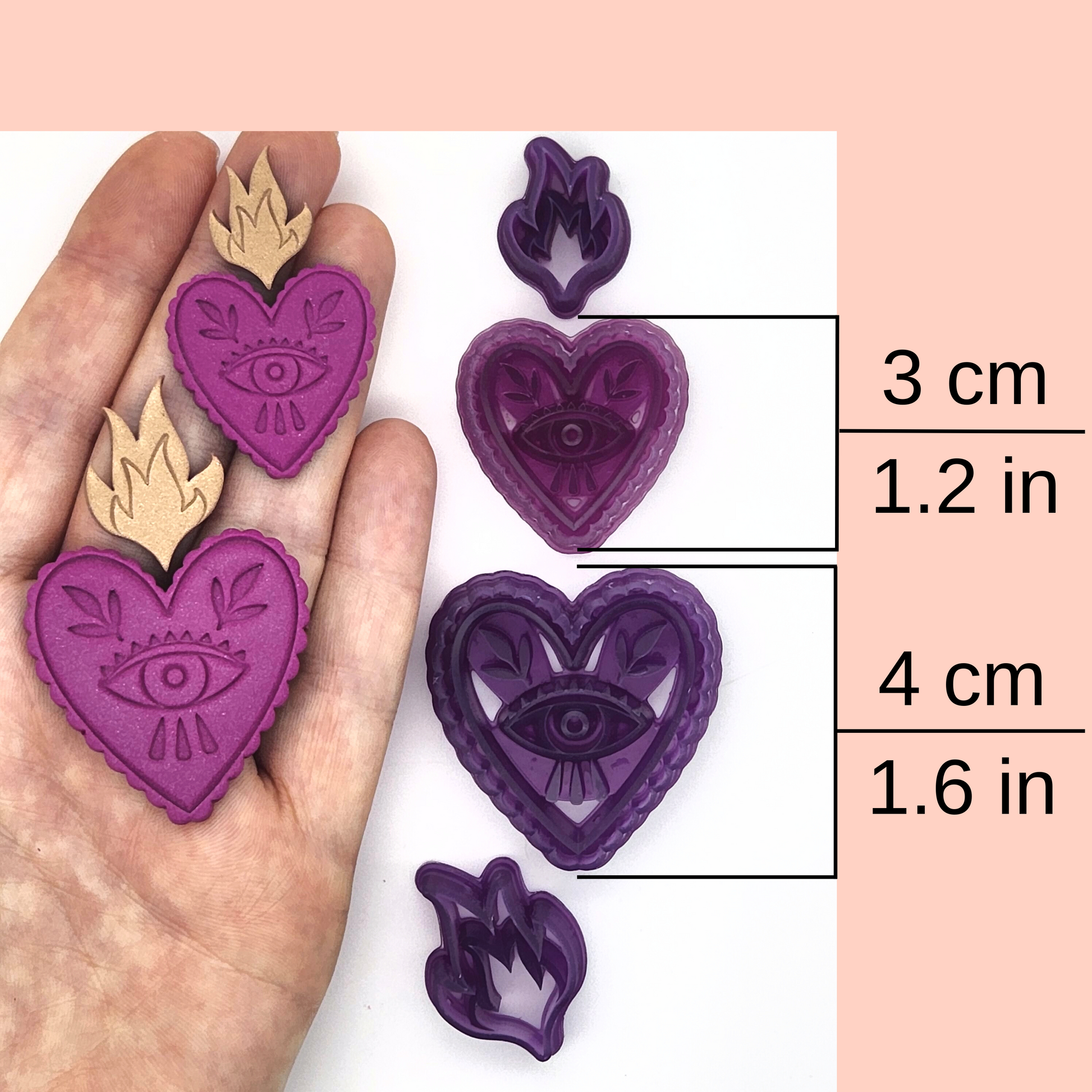 Sacred Heart Polymer Clay Cutter available sizes: 3cm/1.2in and 4cm/1.6in