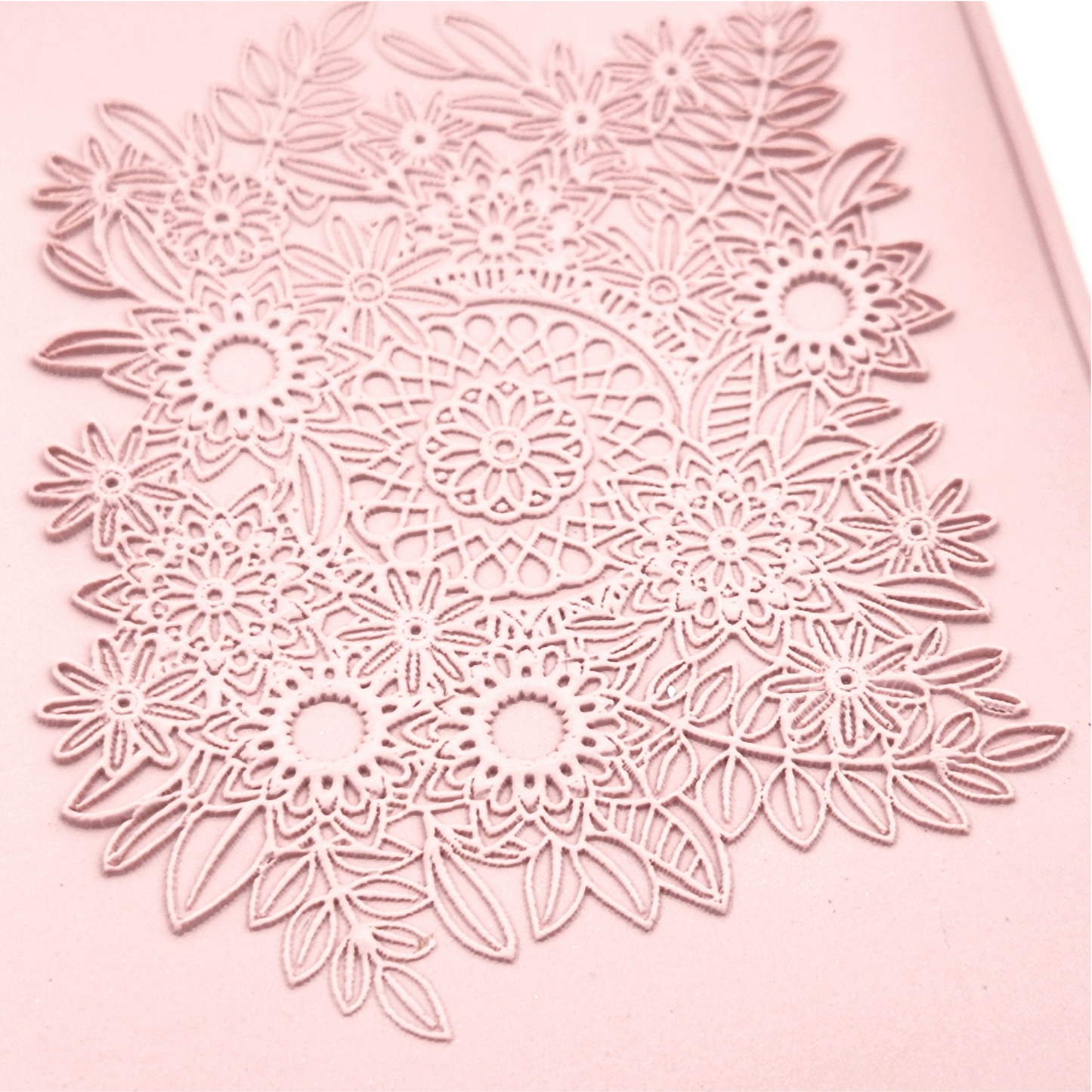 Full Flower Mandala texture details on polymer clay slab