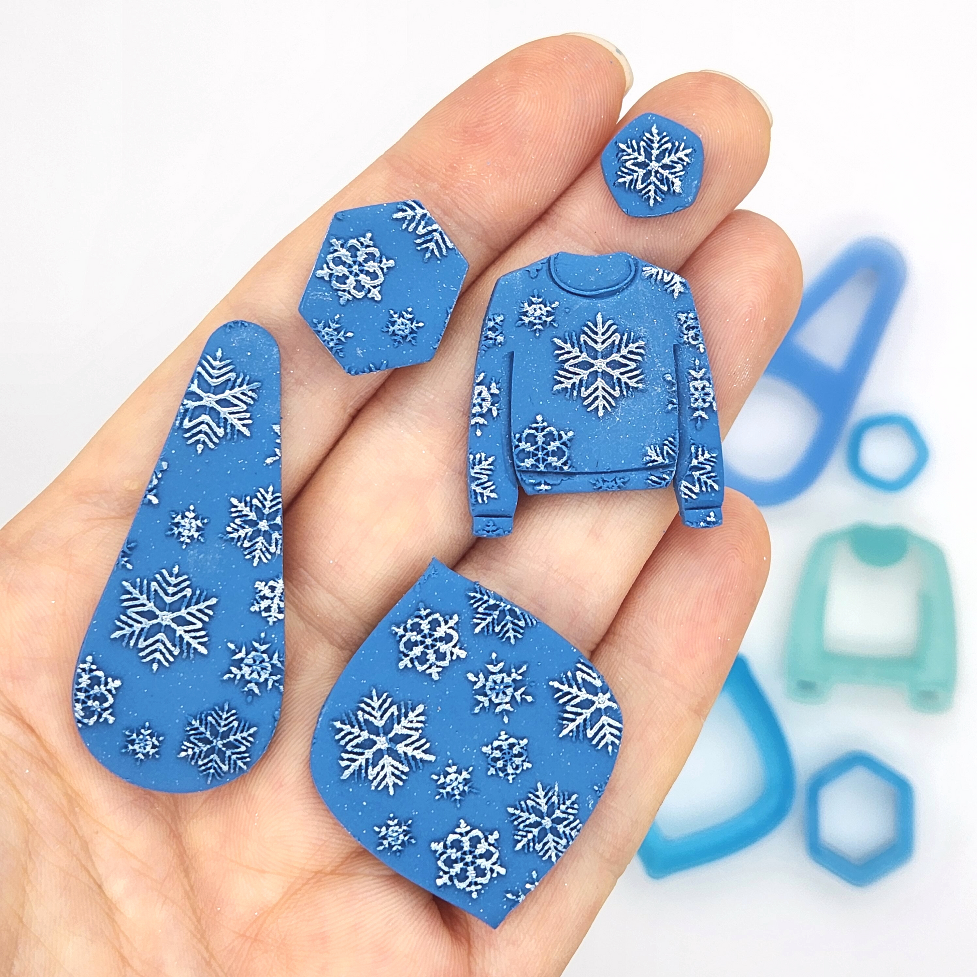 Winter Christmas Snowflake Design Texture for Polymer Clay Earrings Jewelry Pendant Charms Ornaments Crafts