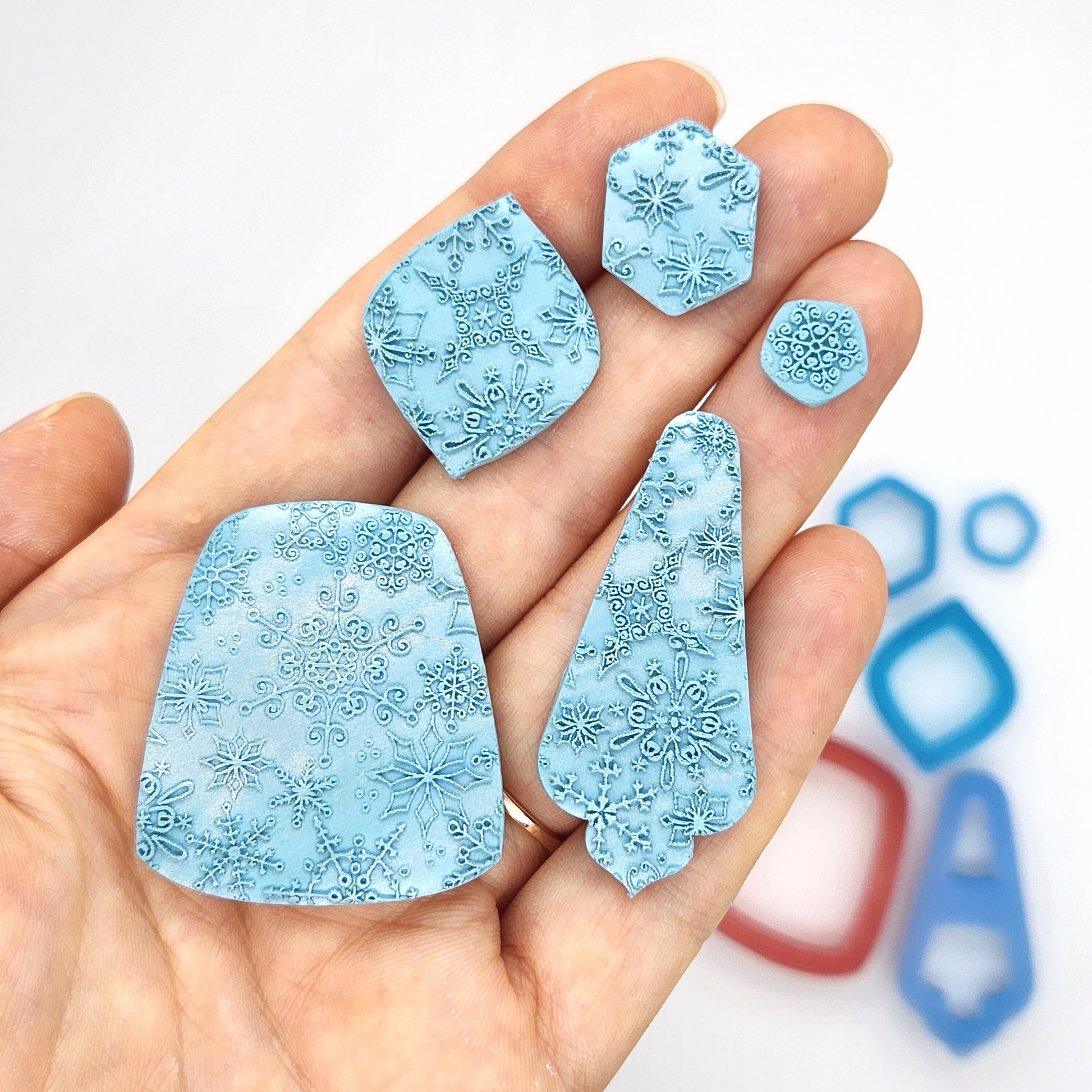 Winter Christmas Frozen Snowflake Polymer Clay Shapes Earrings Jewelry Pendant Charms and Ornaments Crafts