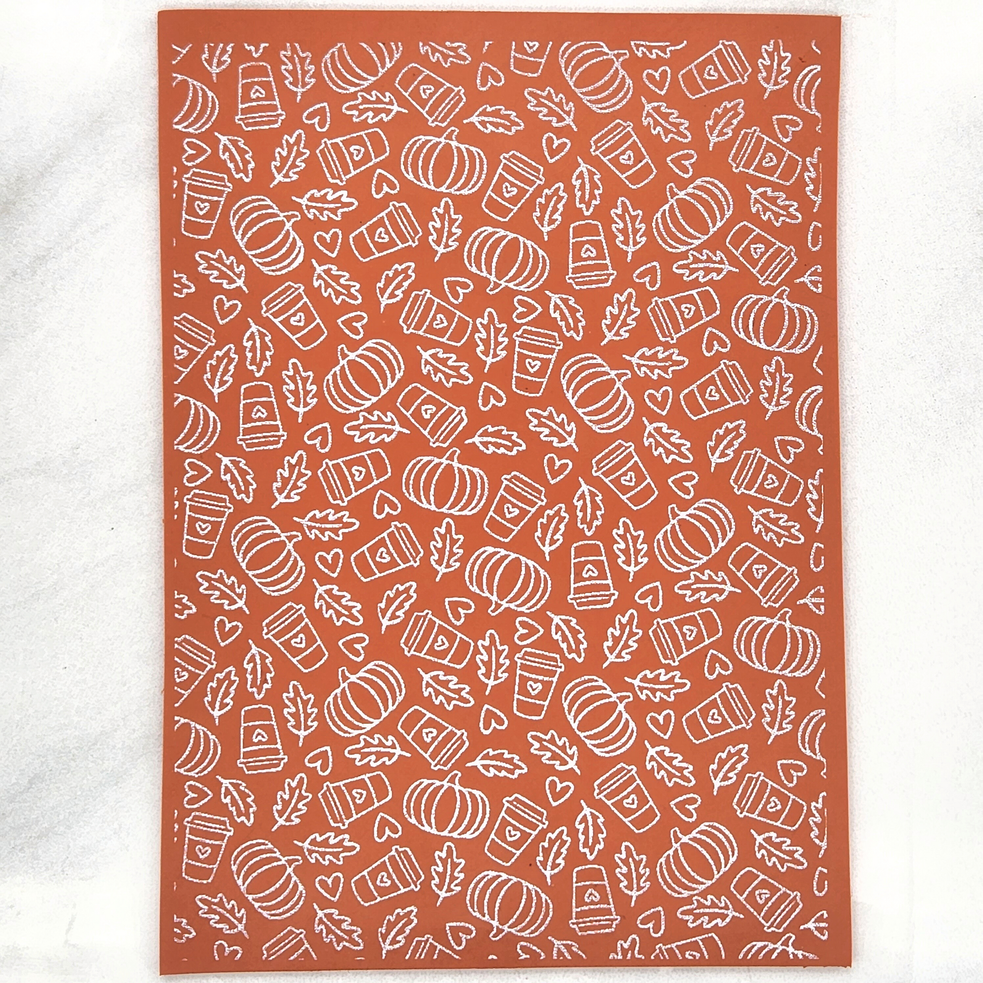 Actual Pumpkin Spice Latte Silk Screen on Polymer Clay Slab