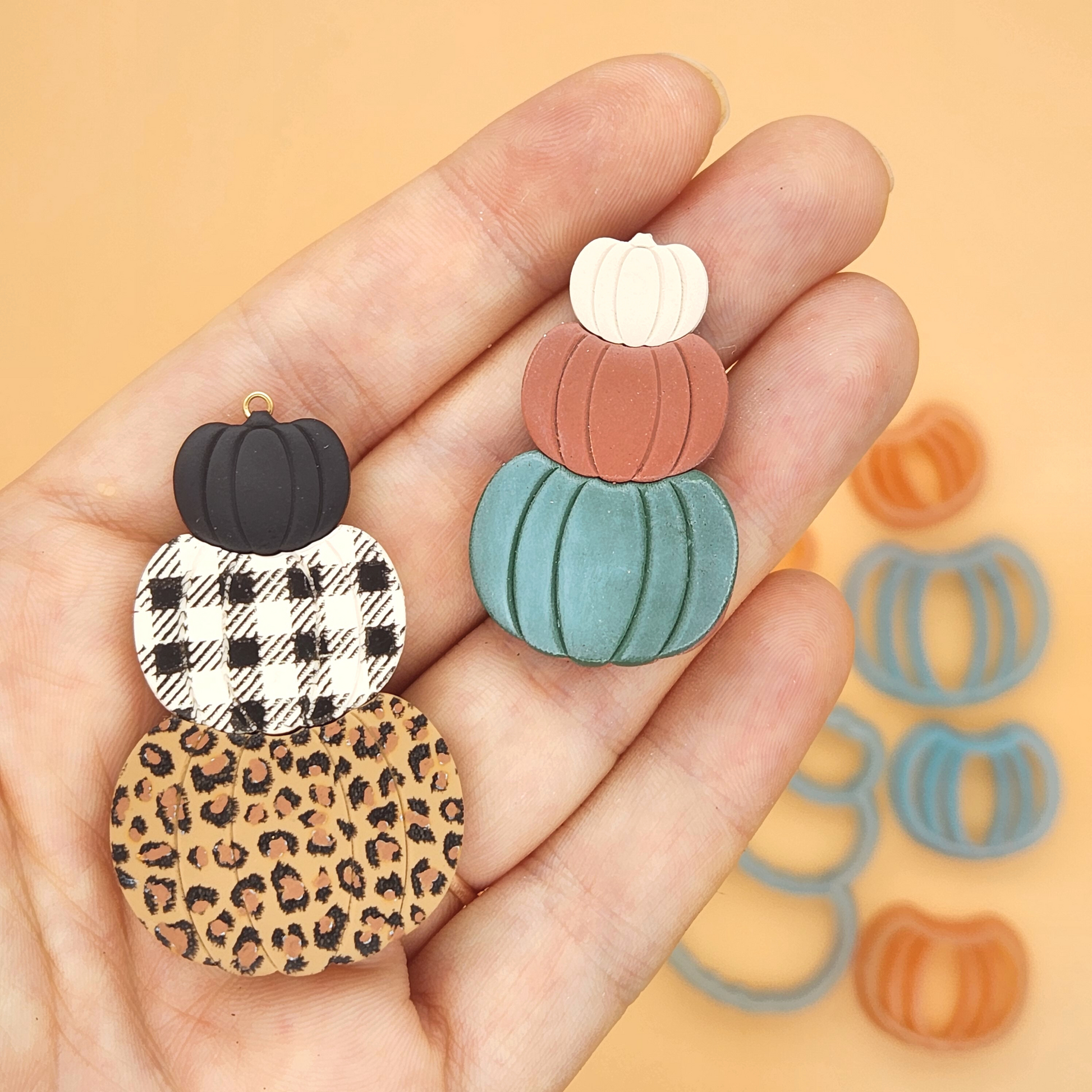 Fall Autumn Pumpkin Stack Polymer Clay Earring Jewelry Crafts