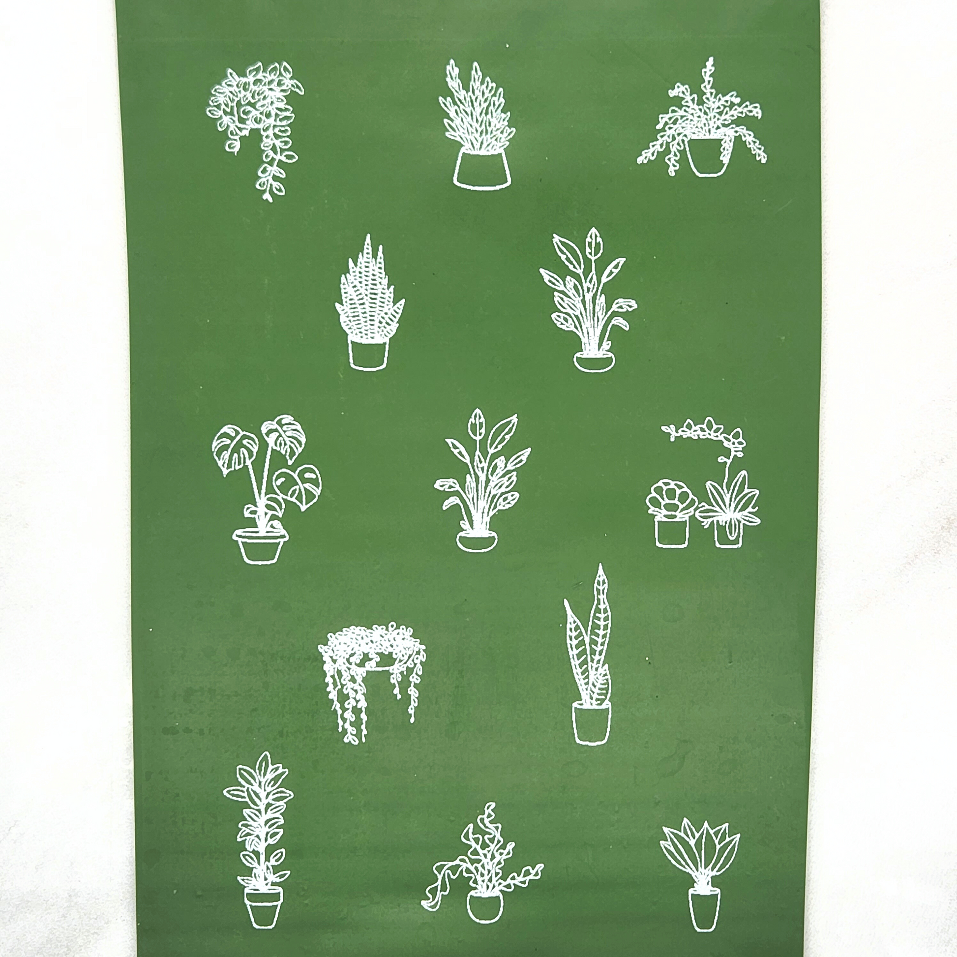 Potted Plants Silk Screen clay painted with acrylic paint on polymer clay slab