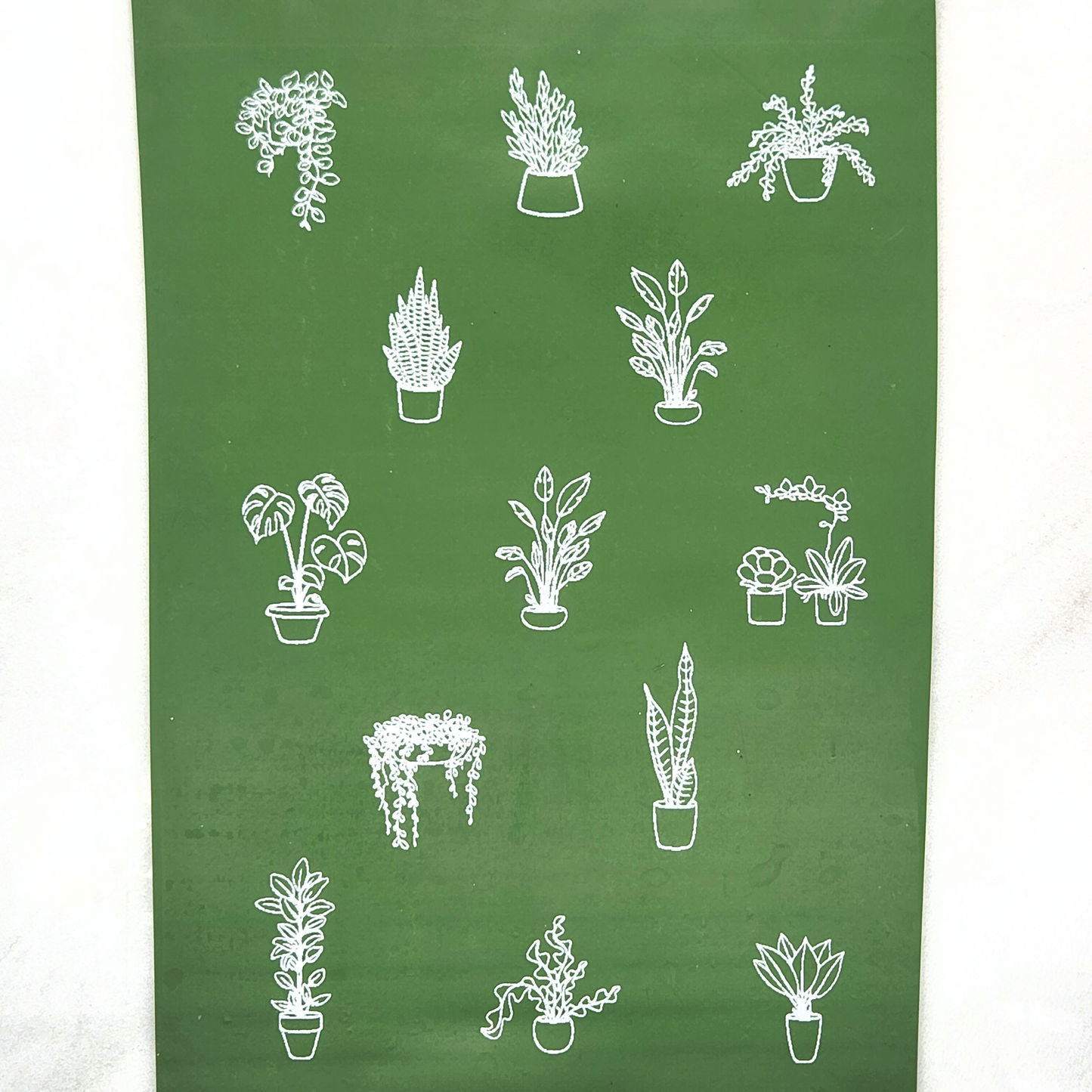 Potted Plants Silk Screen clay painted with acrylic paint on polymer clay slab