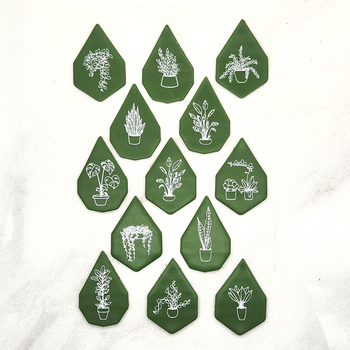 Sample output of Potted Plants Silkscreen on Polymer Clay, shaped using Gemma Cutter