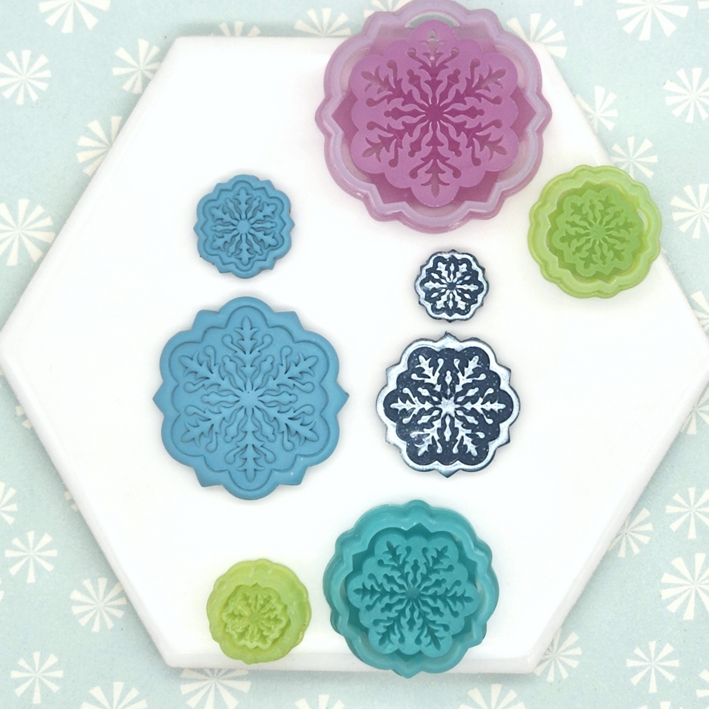 Winter Christmas Fancy Elegant Beautiful Snowflake Tile Design Polymer Clay Cutter