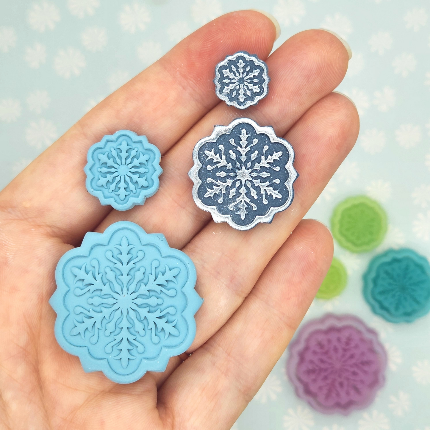 Winter Christmas Fancy Elegant Beautiful Snowflake Tile Polymer Clay Earring Jewelry Charm Pendant and Ornament Crafts