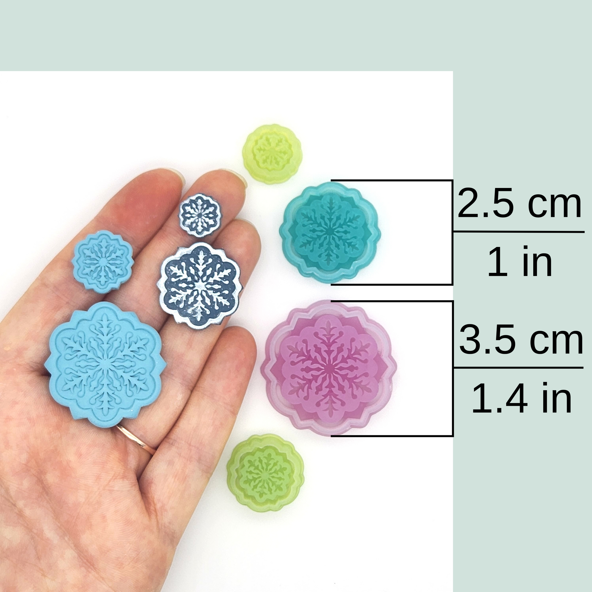 Winter Christmas Snowflake Tile Polymer Clay Cutter Sizes