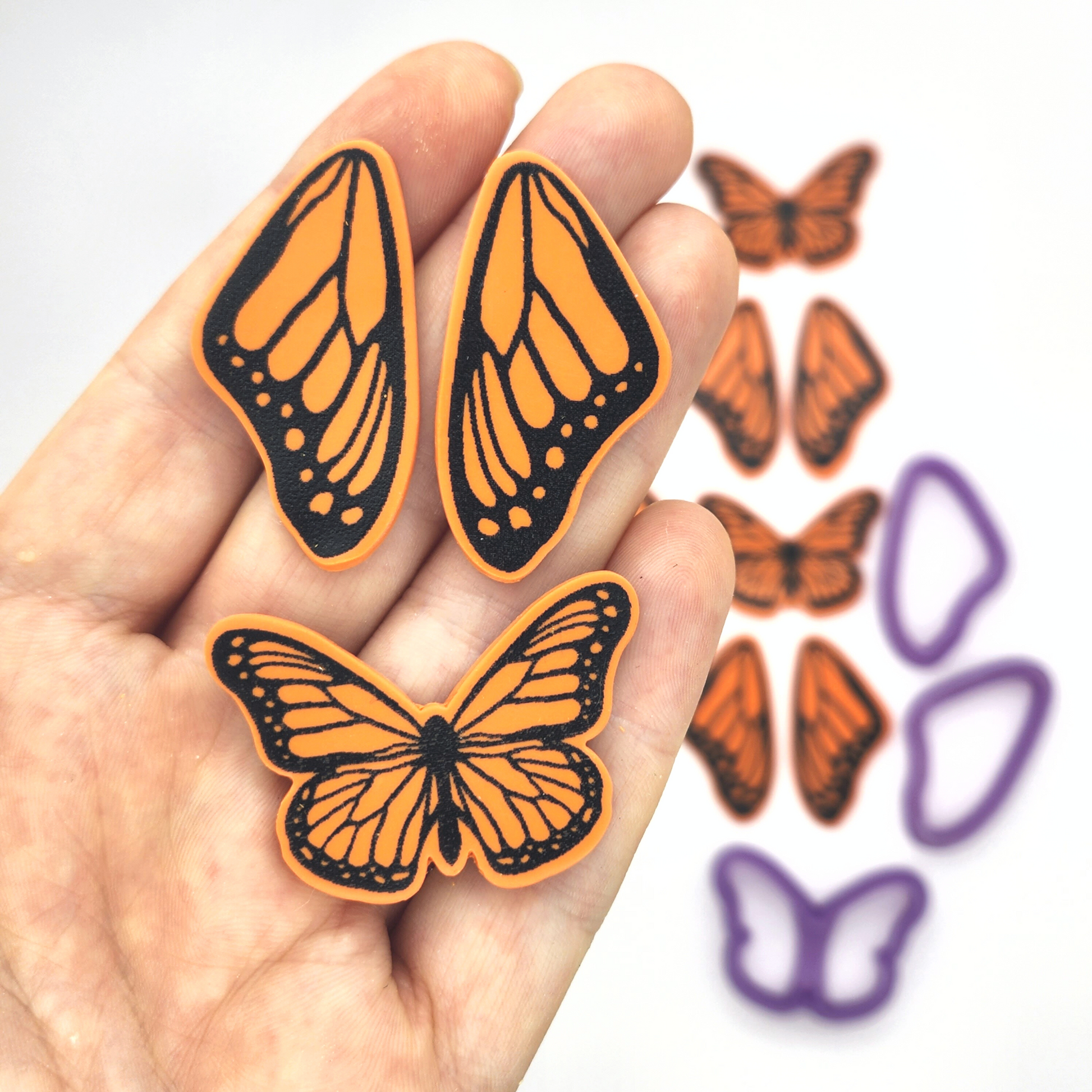 Sample finish product, monarch butterfly and butterfly wings painted and shape on polymer clay