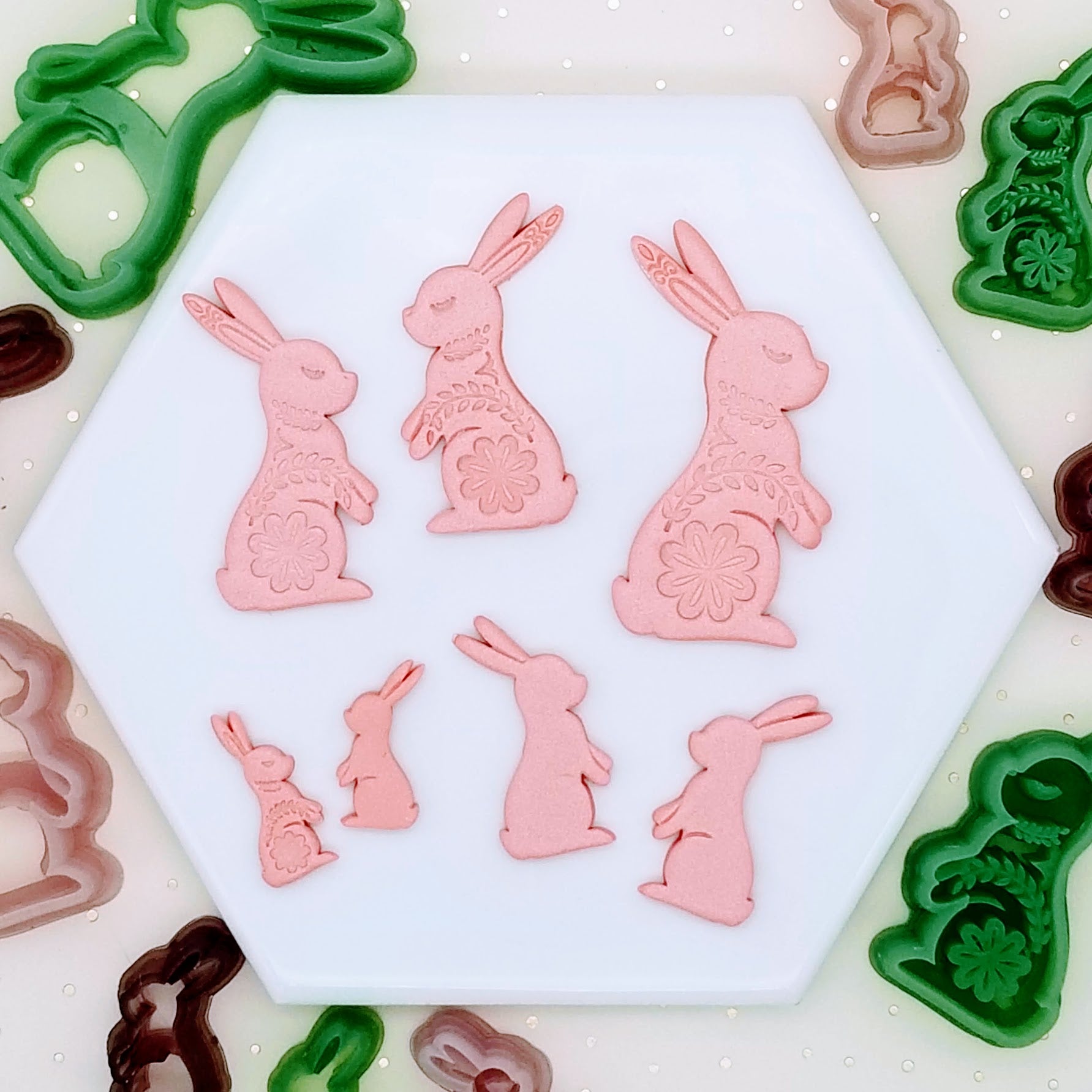 Mirrored Set Scandinavian Design Bunny Rabbit Polymer Clay Cutters