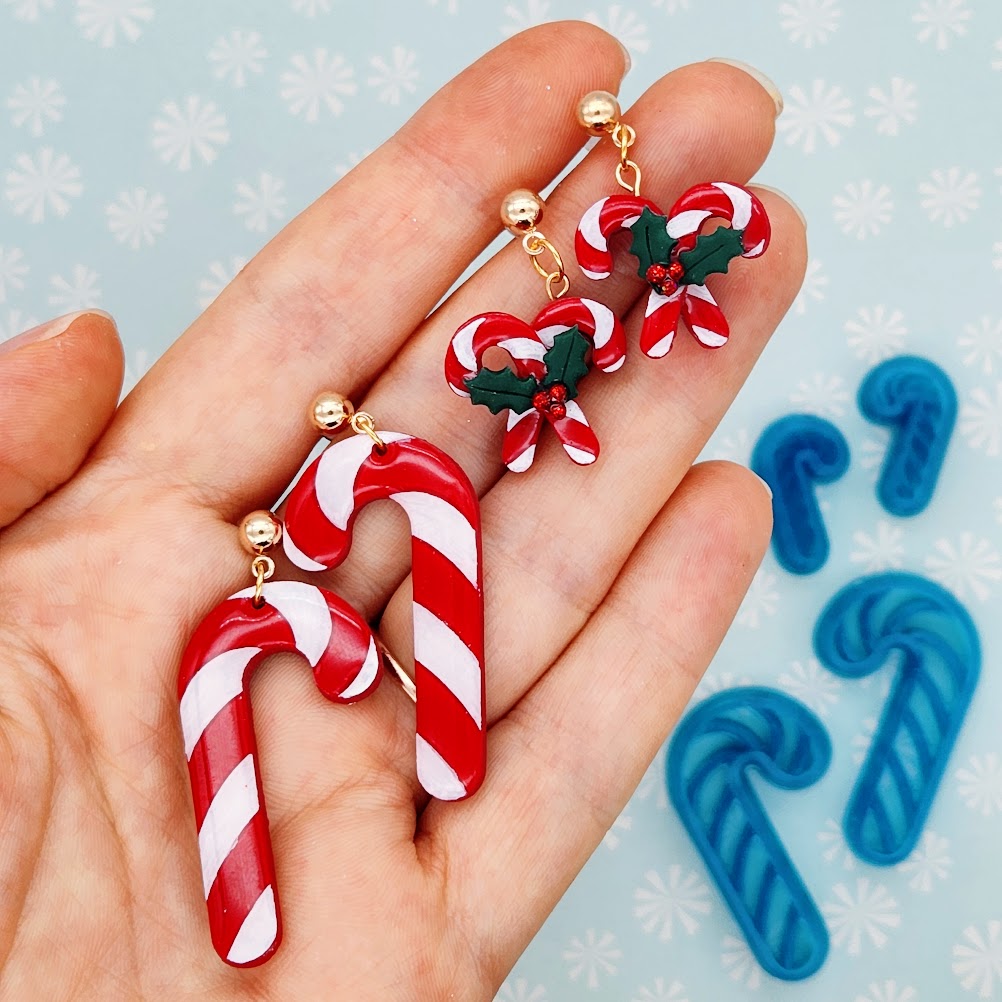 Holly Jolly Christmas Candy Cane made out of Polymer Clay for Earrings, Jewelry, Ornaments, and Charms