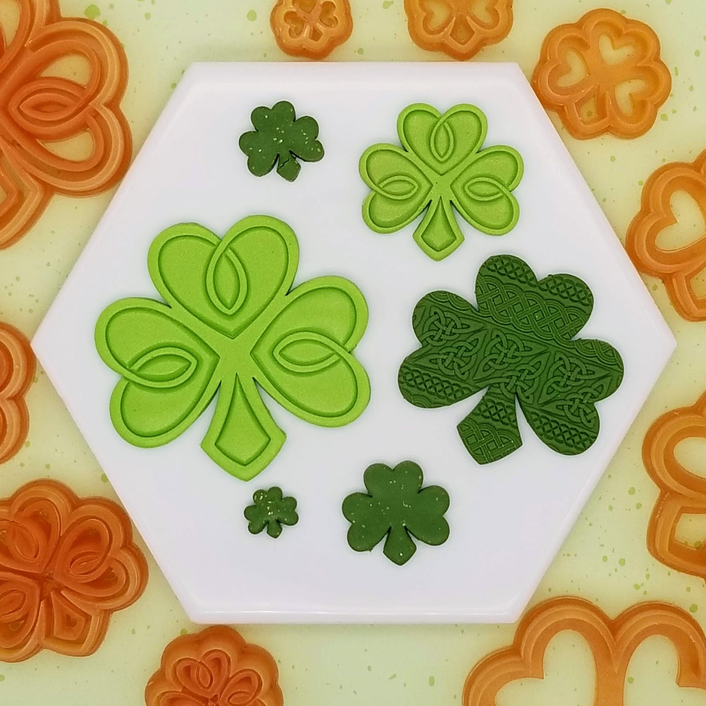 Celtic Irish clover Shamrock polymer clay cutter, in debossing and outline style