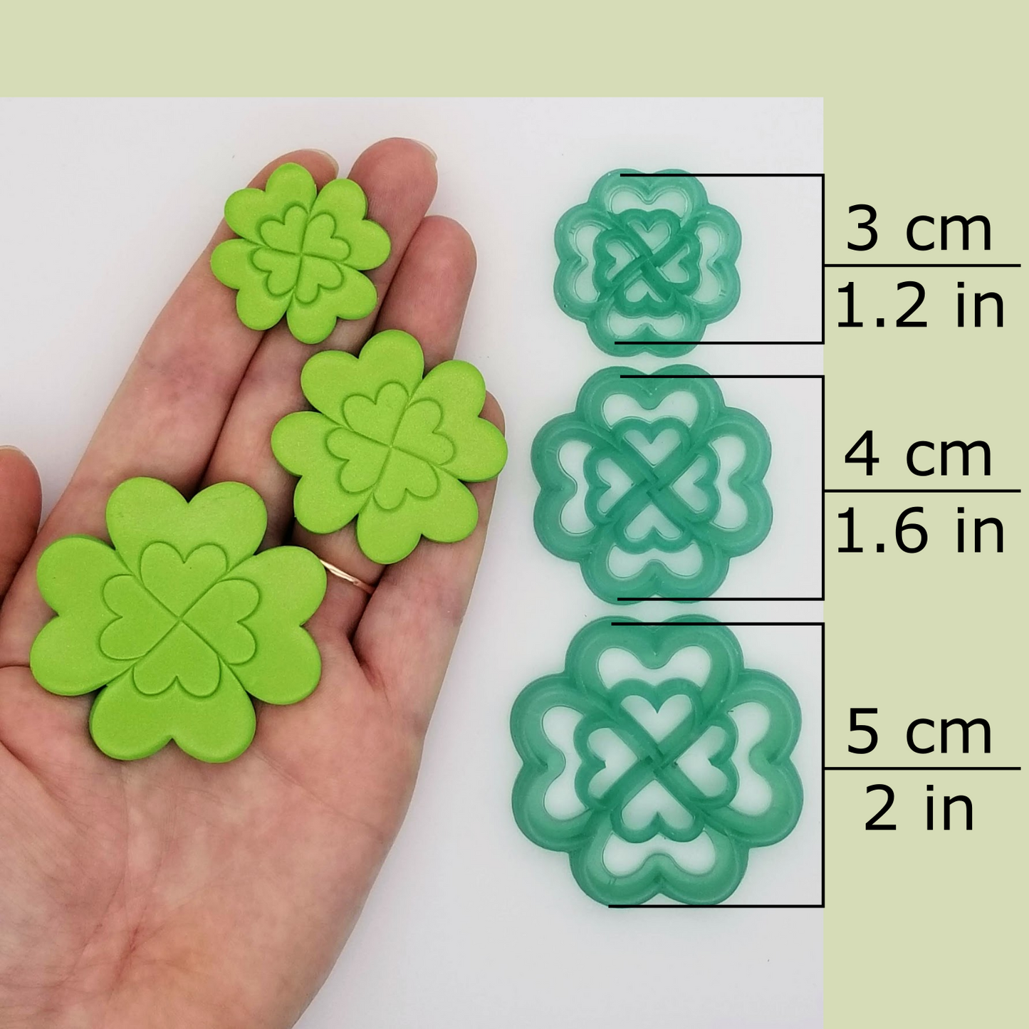 Four Leaf Clover Shamrock Clay Cutters Dimensions Large Sizes