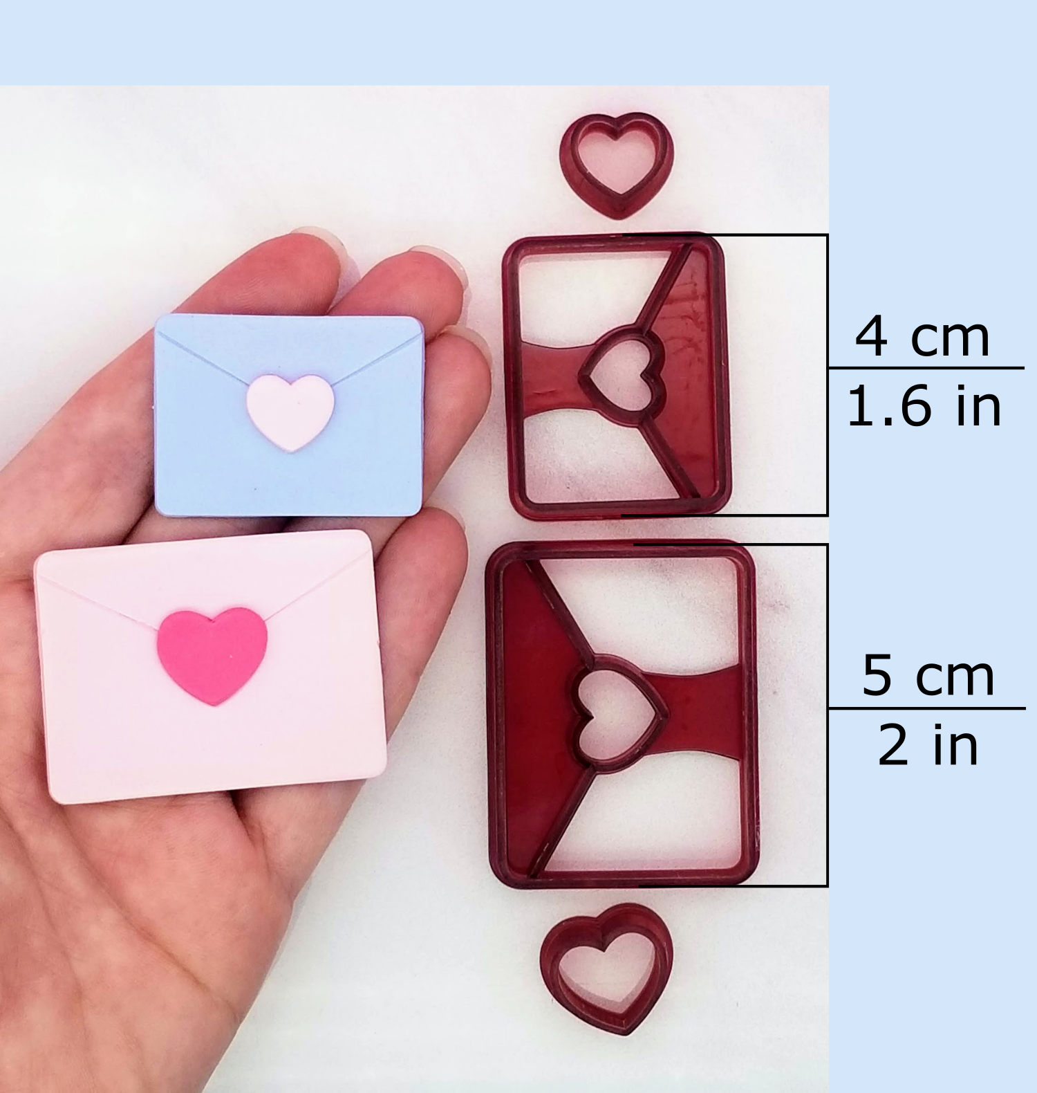 Love letter polymer clay cutter available sizes, 4 centimeters / 1.6 inches, 5 centimeters / 2 inches