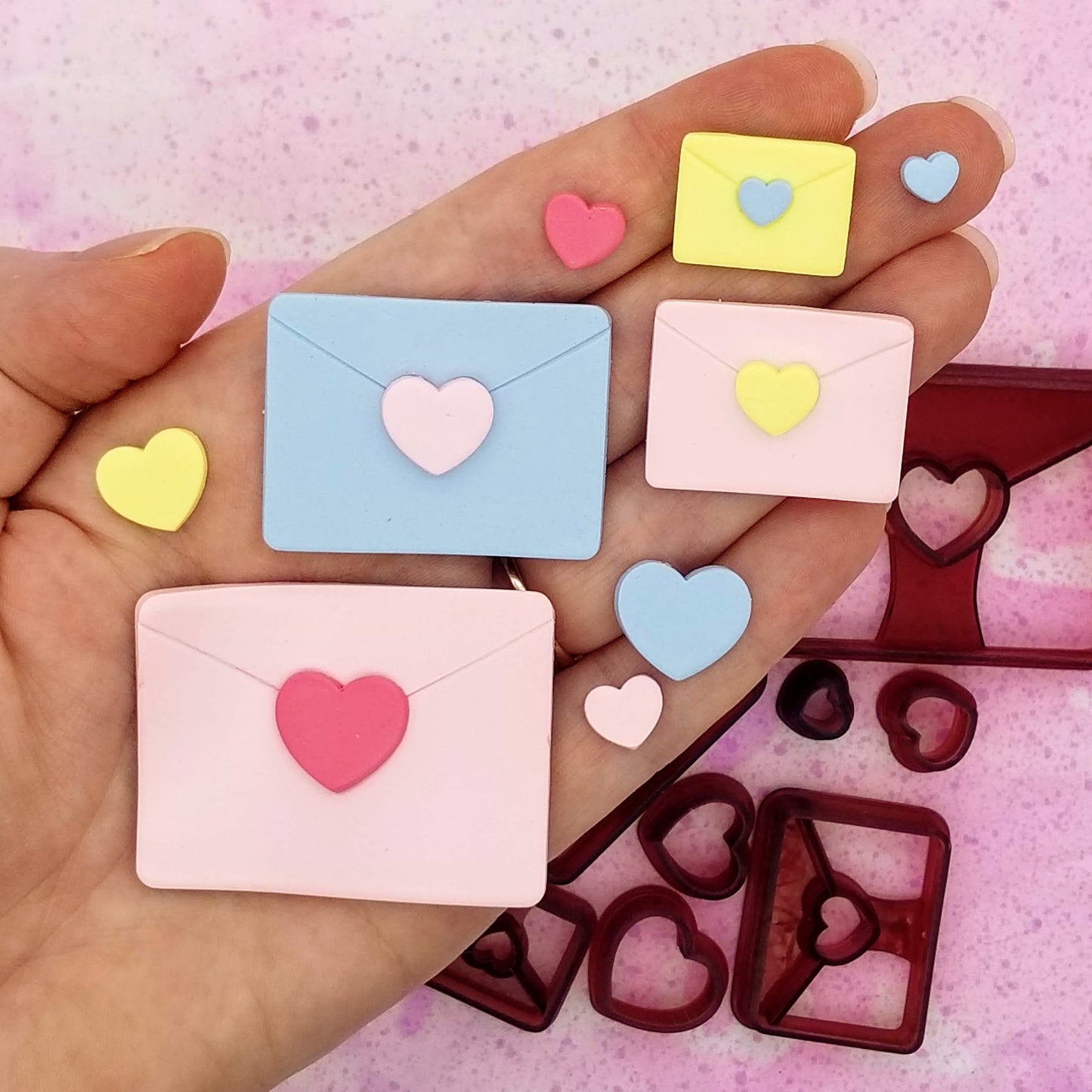 Cute love letter envelope heart polymer clay earrings