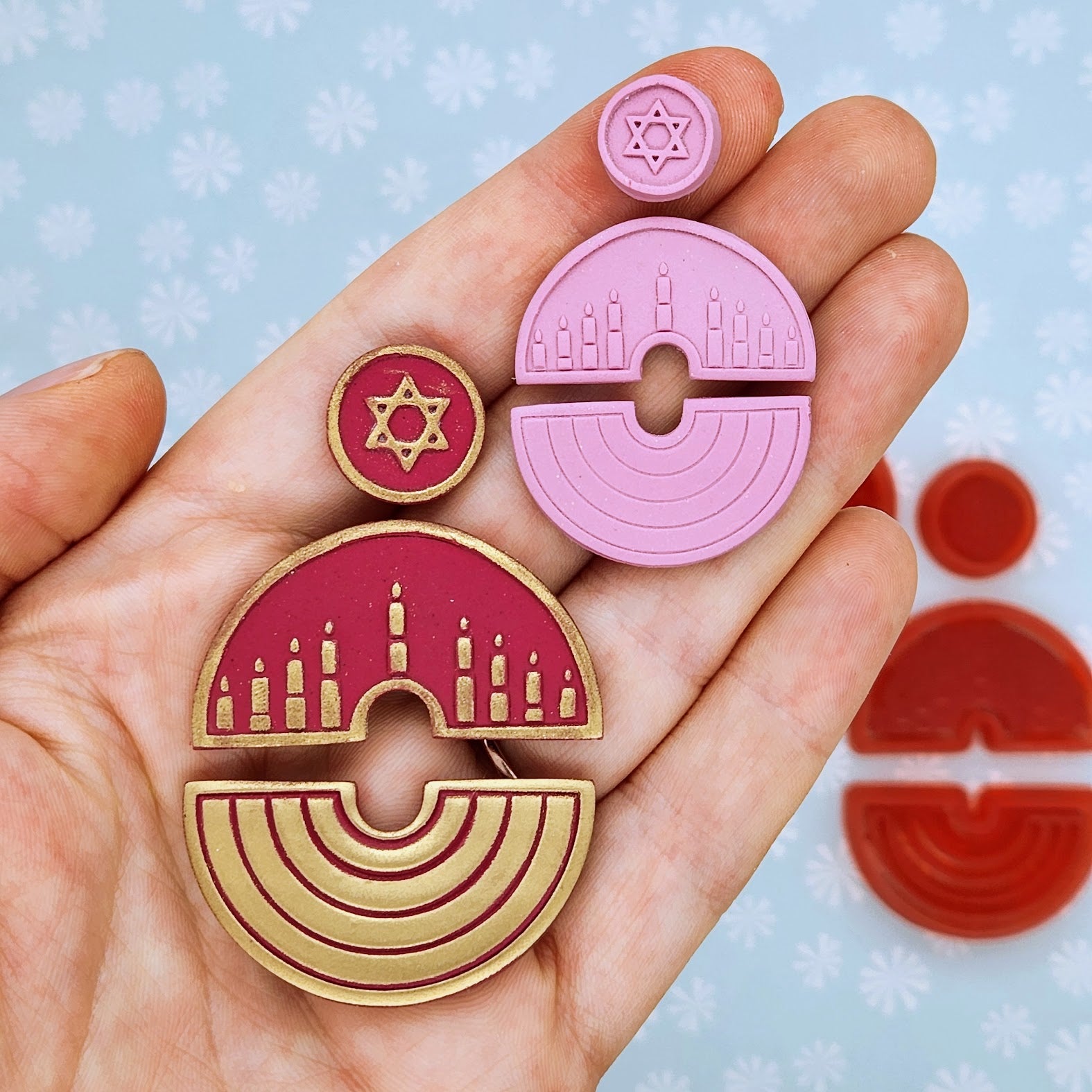 Jewish Hanukkah Menorah Polymer Clay Earrings Dangle Jewelry Making