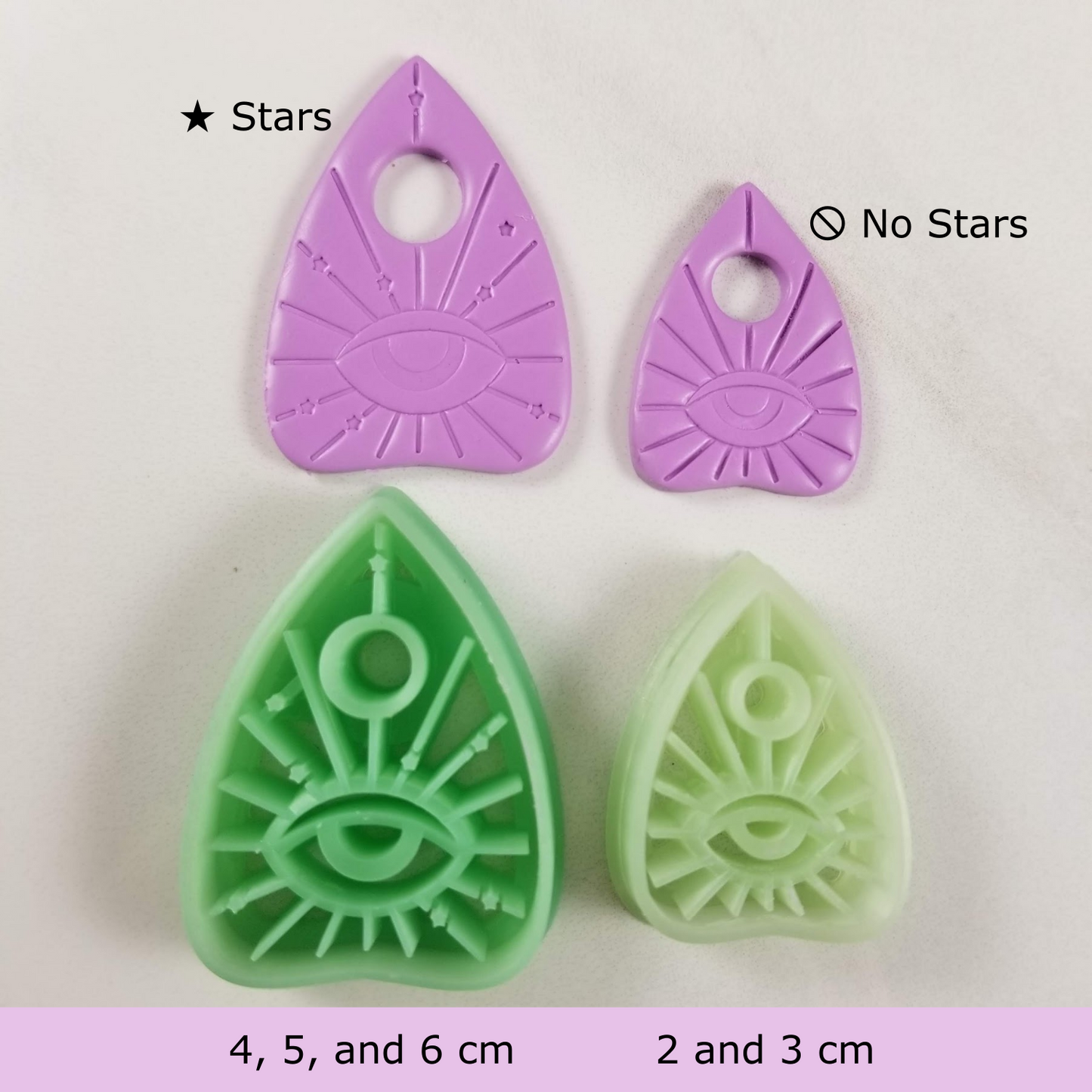 Different styles of Ouija Board Planchette Polymer Clay Cutters