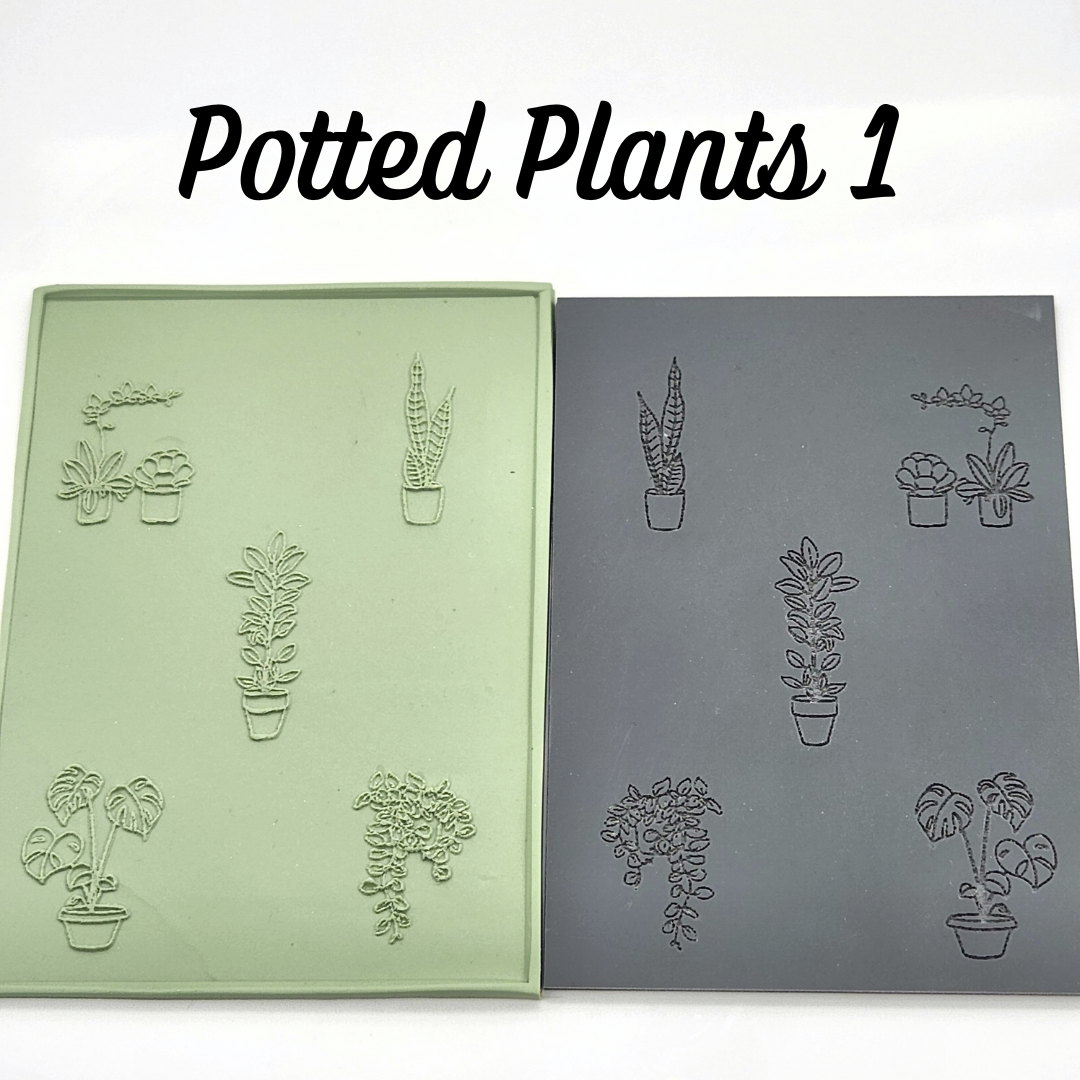 Potted Plants Texture Sheet Option 1. Texture Sheet alongside sample output on polymer clay