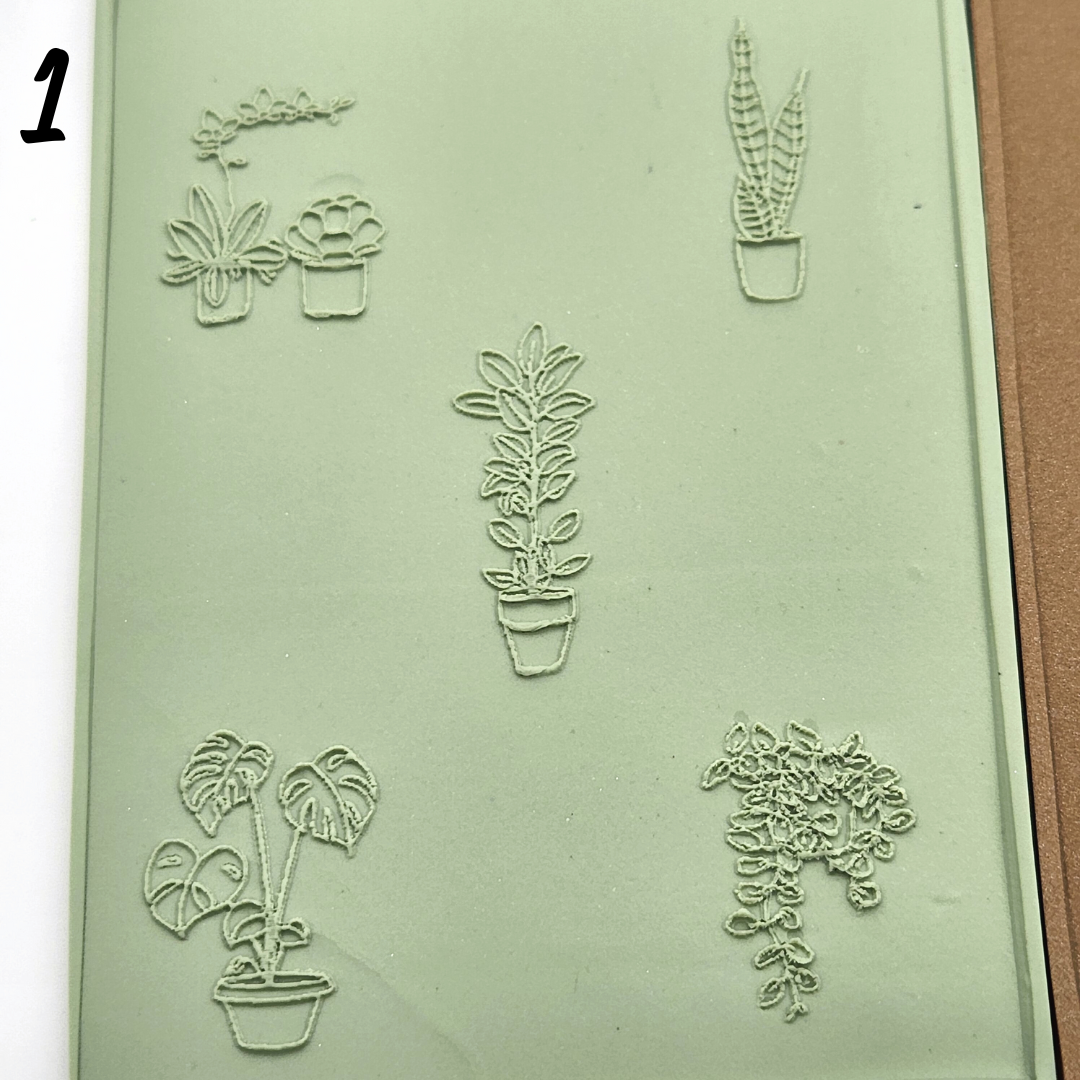 Showing texture details on actual output of Potted Plants Texture Sheet option 1 on polymer clay slab