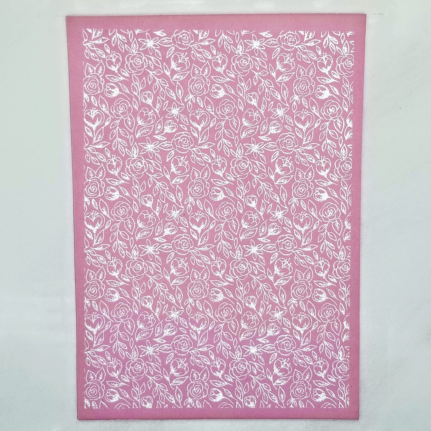 Romantic roses flower floral botanical sample silk screen stencil painting on polymer clay slab