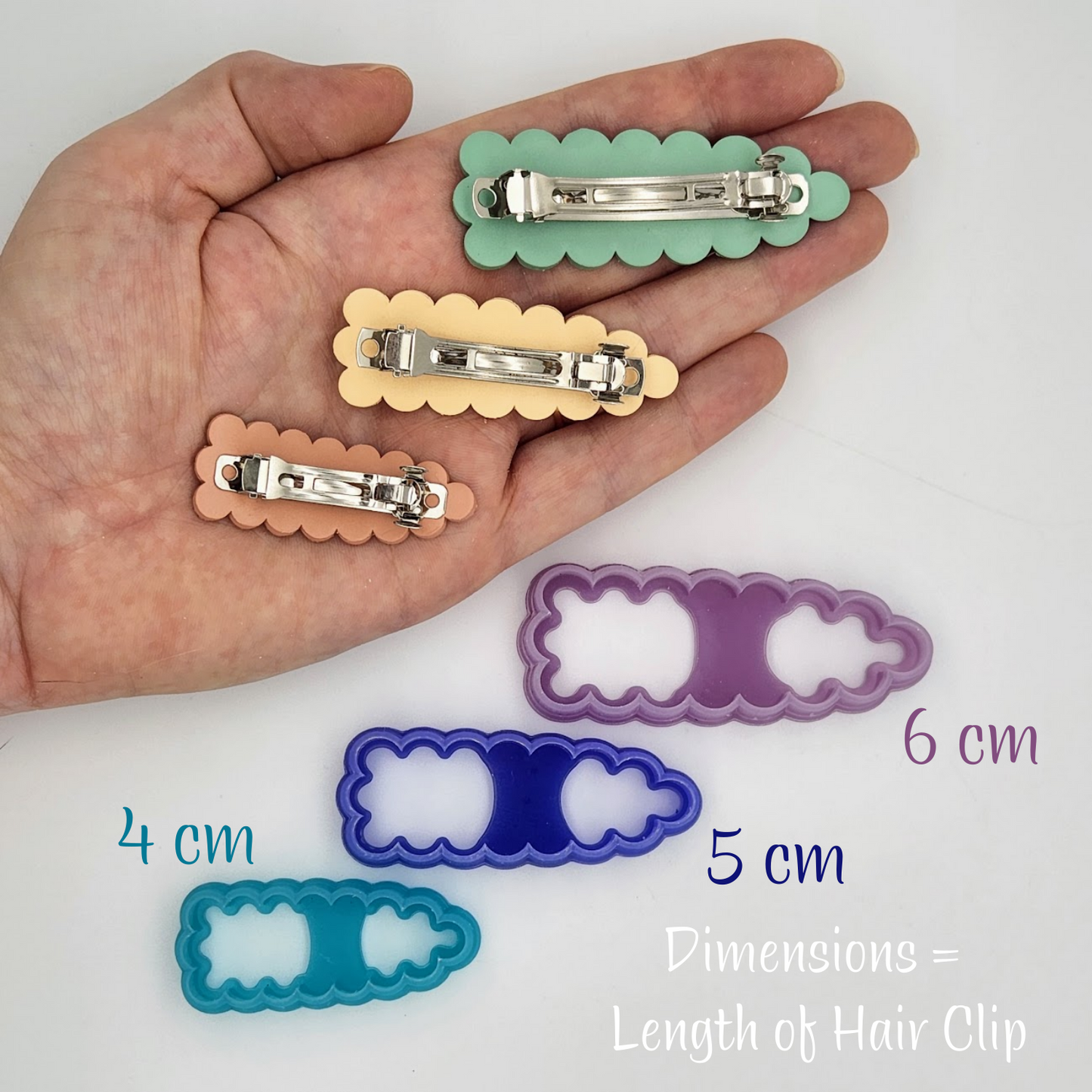Scalloped Shape Polymer Clay Hair Clip Cutters for Barrettes Several Sizes
