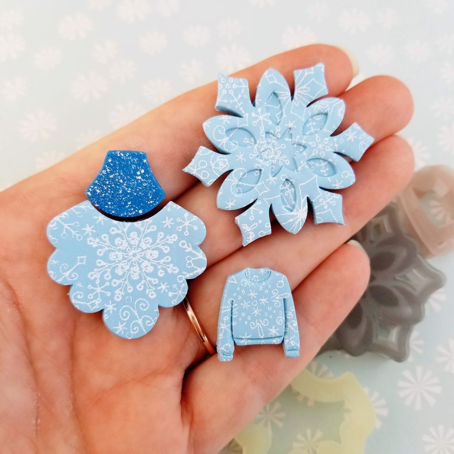Winter Christmas Frozen Snowflake Polymer Clay Earrings Jewelry Charms Ornament