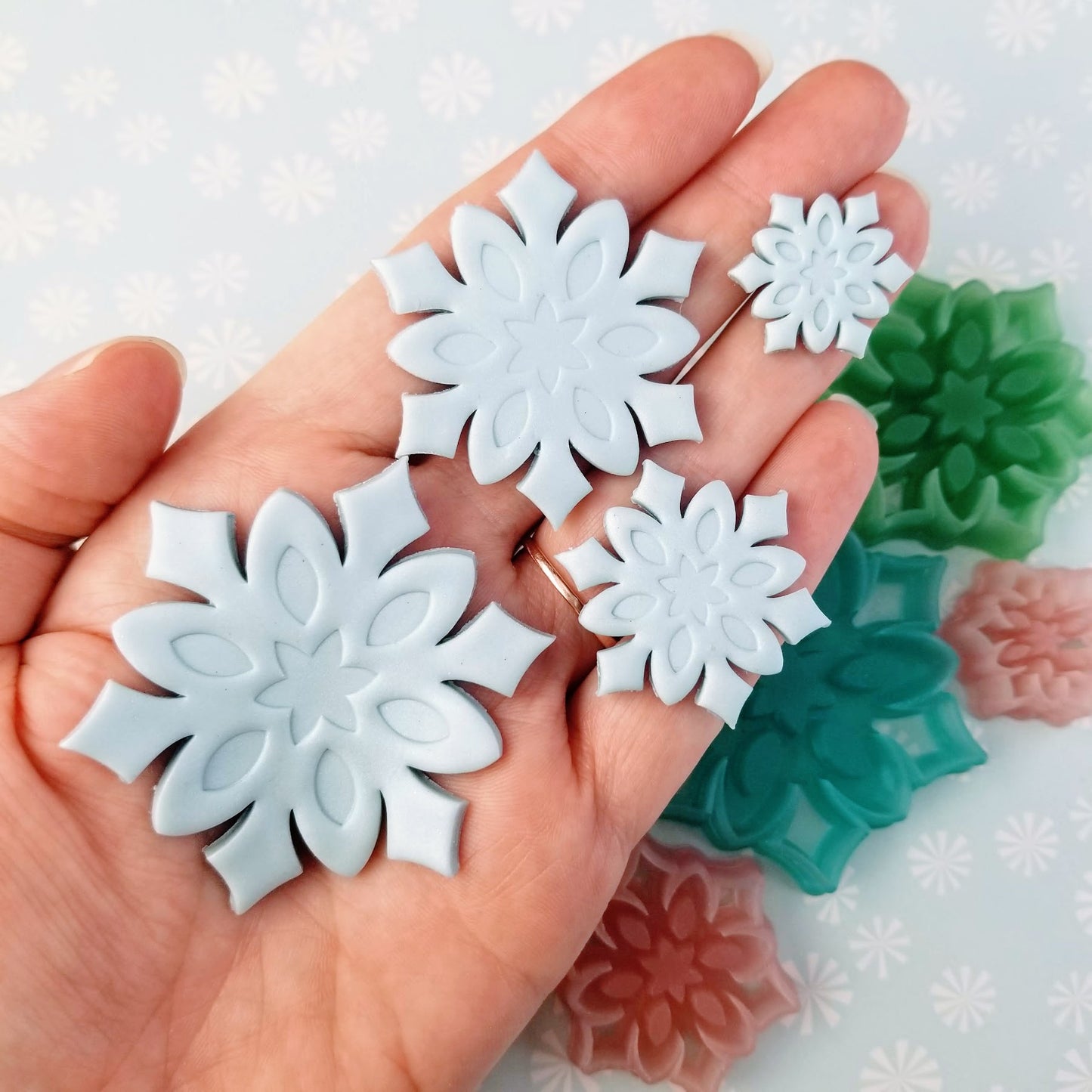 Winter Christmas Snowflakes Polymer Clay Earrings Jewelry Pendant Charm Ornament Crafts