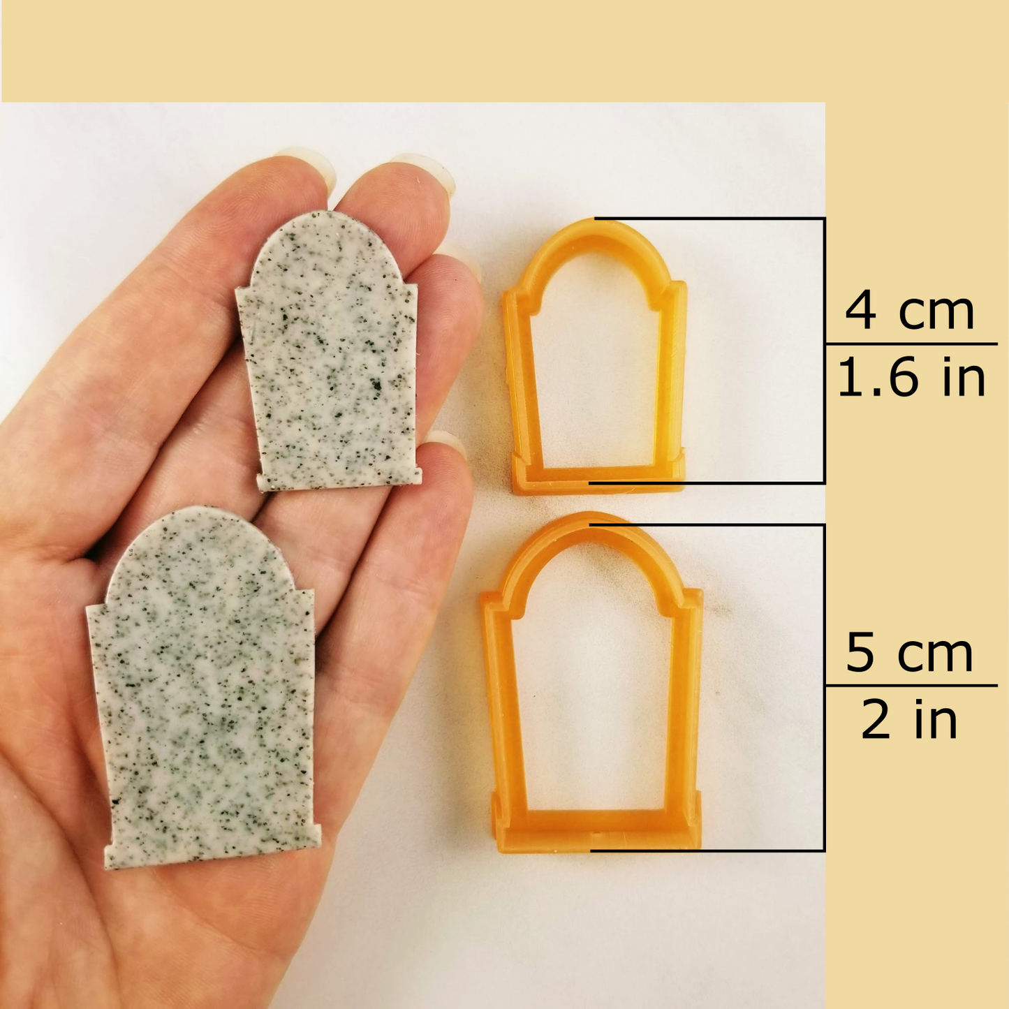Gravestone polymer clay cutters dimensions: large, medium, dangle, statement size